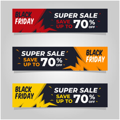 Black friday banner set of 3. background used for letterhead, header, footer, layout, landing page and print media