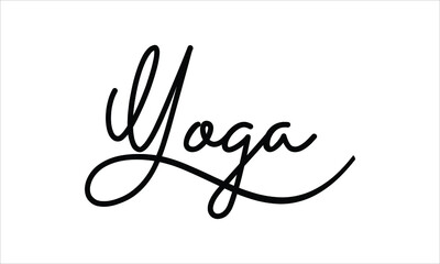 Yoga Black script Hand written thin Typography text lettering and Calligraphy phrase isolated on the White background
