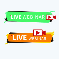 Live Webinar Button, icon, emblem label Vector illustration flat linear badge and banner, scroll, sticker, ribbon, embem, background, poster.