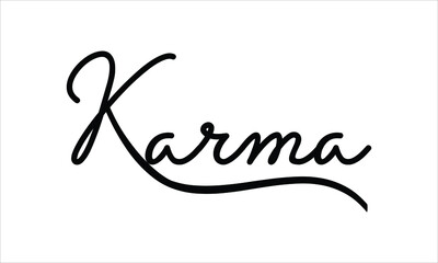  Karma Black script Hand written thin Typography text lettering and Calligraphy phrase isolated on the White background 