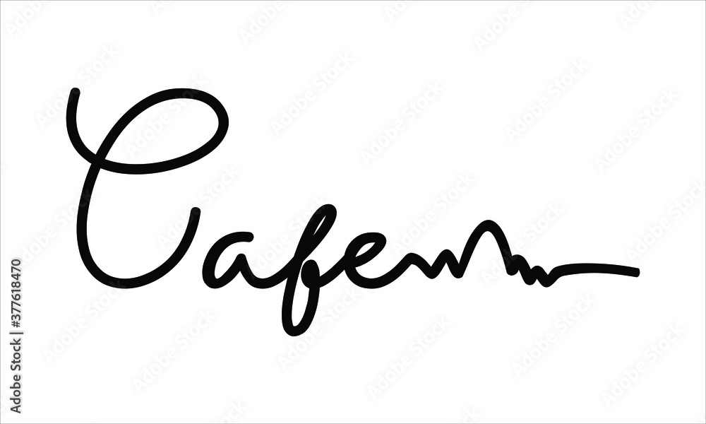 Poster cafe black script hand written thin typography text lettering and calligraphy phrase isolated on the