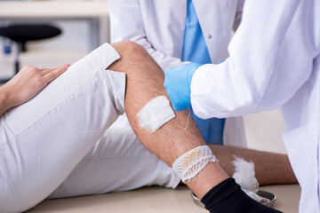 Young leg injured man in the hospital