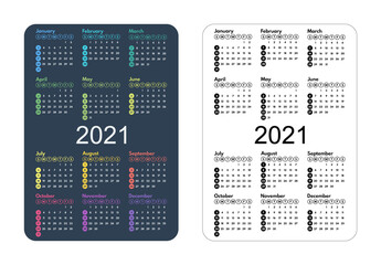 calendar 2021 minimalistic full year grid, pocket size