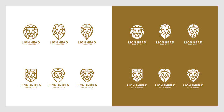 set lion head shield logo vector