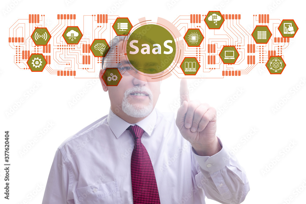 Poster software as a service - saas concept with businessman