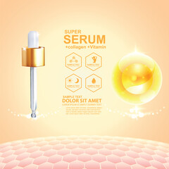 serum drop and vitamin beauty skincare vector concept cosmetic for skin.