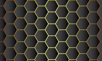 Abstract.honeycomb black Background,gold overlap background, gold light and shadow. Vector.