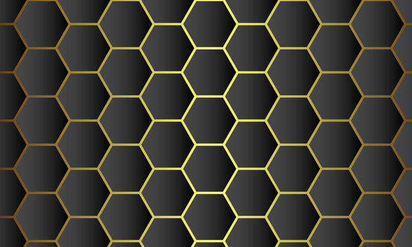 Abstract.honeycomb black Background,gold overlap background, gold light and shadow. Vector.