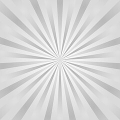 Sun rays background. Gray radiate sun beam, burst effect. Sunbeam light flash boom. Template poster sale. Sunlight star, sunrise glow burst. Solar radiance glare, retro design. Vector illustration