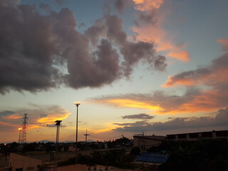 Orange And White Cloud, dramatic blue sky Background Before Sunset.