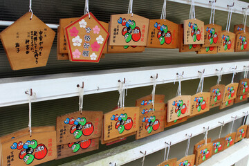 Ema wooden tablet, depicting horse, in Miyazaki Jingu Shrine