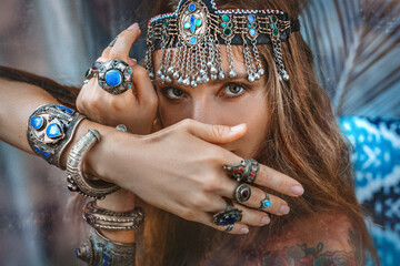 beautiful young gypsy style woman portrait