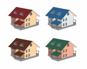 Vector cottage house. Colored exterior options. Isometric building icon