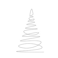 Christmas tree one line drawing silhouette, vector illustration