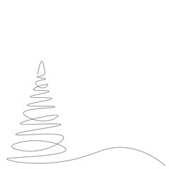 Christmas tree line drawing, vector illustration