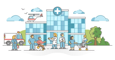 Obraz premium Hospital building for patient medical health emergency aid outline concept