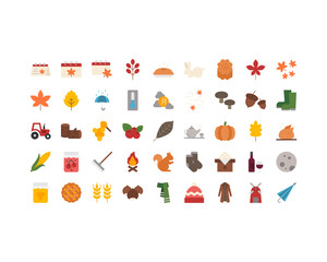 set of autumn thin line icons, 256x256 px, maple, leave, mid autumn