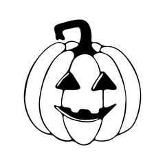 Black hand drawn vector doodle on white background halloween pumpkin