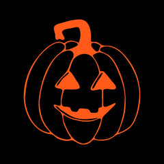 .Orange hand drawn vector doodle on black background halloween pumpkin