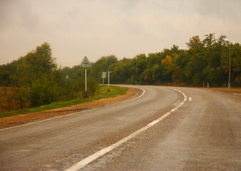 Fototapeta na wymiar Highway landscape without moving cars at daytime