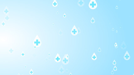 Medical health cross white on blue sanitizer drop pattern background. Abstract healthcare clean and Hygiene concept.