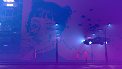 Cyber city 3d render for background