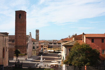 Fototapeta na wymiar The ancient medieval tower of Pietrasanta, a town of art in Tuscany.