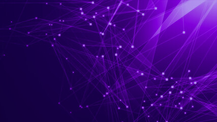 Naklejka na ściany i meble Abstract purple violet polygon tech network with connect technology background. Abstract dots and lines texture background. 3d rendering.