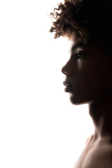 Black male silhouette. Masculine strength. Profile portrait of powerful african man isolated on white closeup copy space. Human tolerance. Ethnic problems. Freedom mind © golubovy