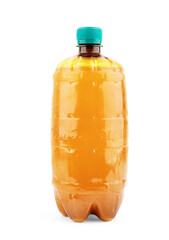 Beer bottle with water drops isolated on white