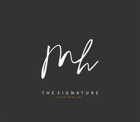 M H MH Initial letter handwriting and signature logo. A concept handwriting initial logo with template element.
