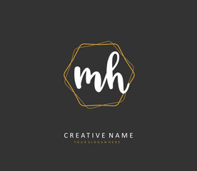 M H MH Initial letter handwriting and signature logo. A concept handwriting initial logo with template element.