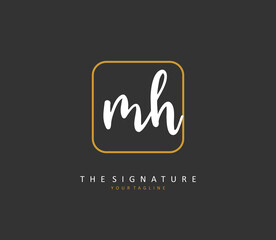M H MH Initial letter handwriting and signature logo. A concept handwriting initial logo with template element.