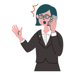 スーツ　女性　メガネ　士業　携帯電話　スマホ　驚いている
