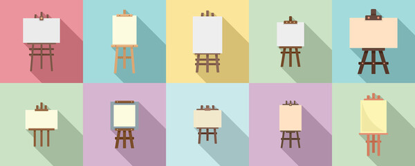 Easel icons set. Flat set of easel vector icons for web design