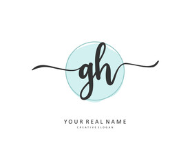 G H GH Initial letter handwriting and signature logo. A concept handwriting initial logo with template element.
