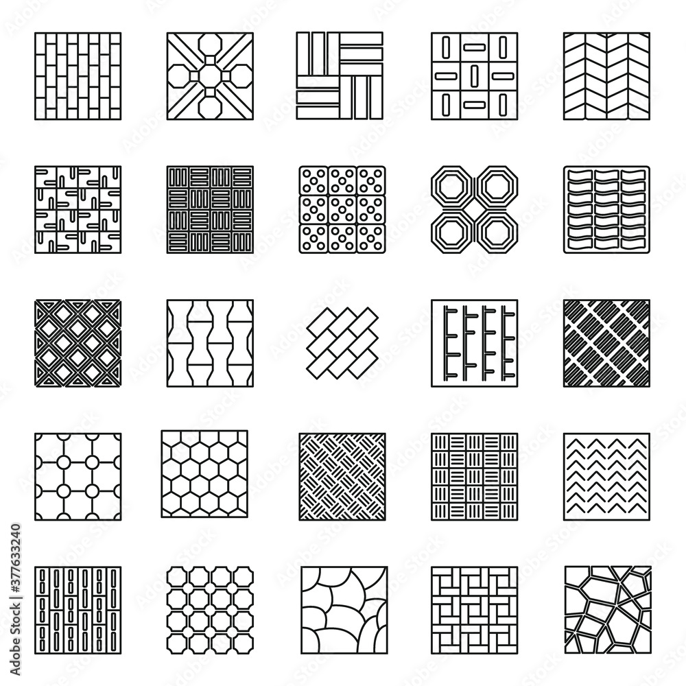 Poster home paving icons set. outline set of home paving vector icons for web design isolated on white back