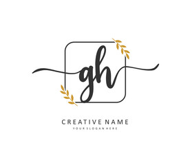 G H GH Initial letter handwriting and signature logo. A concept handwriting initial logo with template element.