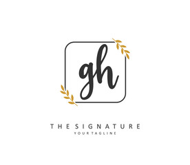 G H GH Initial letter handwriting and signature logo. A concept handwriting initial logo with template element.