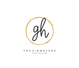 G H GH Initial letter handwriting and signature logo. A concept handwriting initial logo with template element.