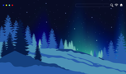 Naklejka premium Beautiful Aurora Vector Illustration Design on Mountain for Website Poster Banner Background