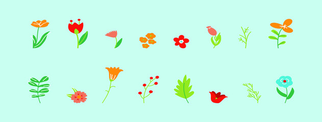 set of flower design template for logo, clip art and more. vector illustration isolated on blue background