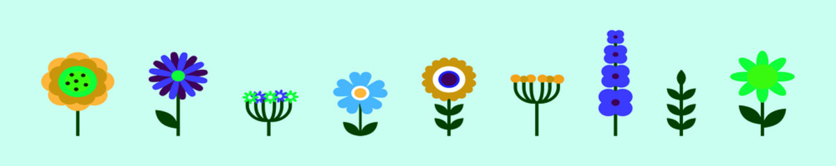 set of flower design template for logo, clip art and more. vector illustration isolated on blue background