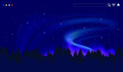 Beautiful Aurora Vector Illustration Design on Mountain for Website Poster Banner Background