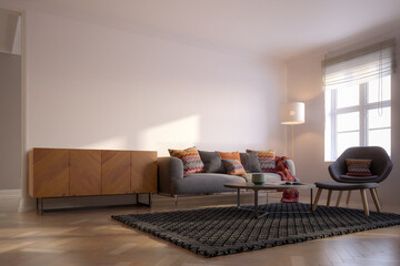 Furnishings and Art Panintings Inside an Apartment (concept) - 3d visualization
