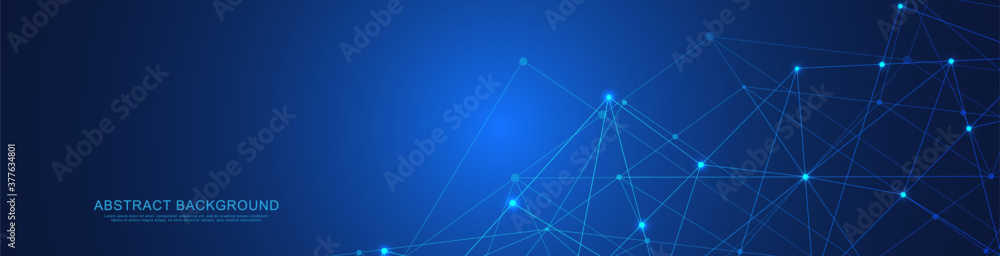 Wall mural website header or banner design with abstract geometric background and connecting dots and lines. gl