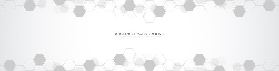 Banner design template. Abstract background with geometric shapes and hexagon pattern. Vector illustration for medicine, technology or science design.