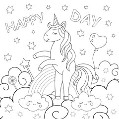 Cute unicorn and rainbow.