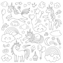 A set of unicorns and various magic elements.