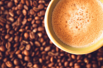 High Angle View Of Fresh Brewed Coffee In A Cup